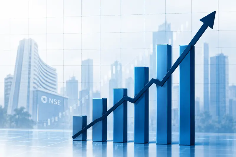 An abstract graphic representing diverse equities and market data streams in the Indian stock market.